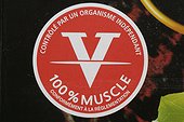 Information pour les consommateurs sur emballage d'aliment ; Viande 100 % muscle conformément à la réglementation. Contrôlé par un organisme indépendant