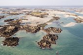 Air shot of Chausey archipelago Normandie France ; The maritime public domain is managed by the Conservatoire du Littoral