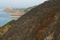 Incendie sur la lande Bretagne France ; Après un incendie, quelques hectares de lande sont partis en fumée sur le site protégé du Cap Frehel non loin du fort La latte.