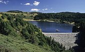 Overview of Lake Coucouron in Ardèche France ; Reconstruction of a maar thanks to a dam.<br>Photo from the book "Les jeunes volcans d'Ardèche" by Emmanuel T. Berger published by Éditions SUD OUEST.