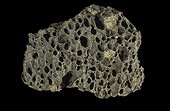 Piece of scoria from Vestide du Pal Volcano Ardèche  ; Photo from the book "Les jeunes volcans d'Ardèche" by Emmanuel T. Berger published by Éditions SUD OUEST.