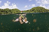 Skin Diving with harmless Jellyfishes Jellyfish Lake Palau