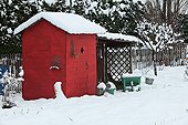 Garden shed under snow in Provence France
