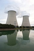 The Seine river and Nogent Nuclear Power Plant France ; Year built : 1981<br>Its two nuclear reactors develop a unit capacity of 1300 MW, producing about a third of the yearly electricity consumption of Île-de-France. Each cooling tower (air cooling) is 165 m high. 