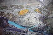 Kargyak Chu river valley in Lung na India ; We can see the silhouette of Yaks back to the village after working in the fields 
