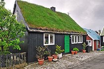 Traditional house with green roof Faroe Islands 