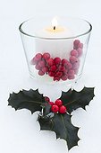 Holly and candle in the snow