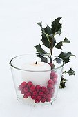 Holly and candle in the snow