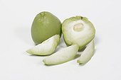 Chayote whole and cut on white background 