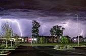 Storm over a mall at night - France  ; Overlay 3 photos 30 seconds equivalent to a period of 1 minutes 30 seconds. 