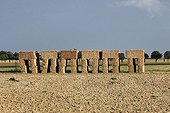 Straw bales stacked so dolmen - Normandy France