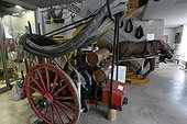 1890 motor pump pulled by a horse, Relais Museum of horse Comte and forest, Levier , Haut-Doubs, Franche-Comté, France