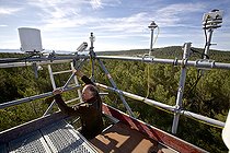 Top of the flux tower at the INRA study station on Aleppo pine forests in the face of climate change. Mediterranean ecosystems in the face of climate change. Fontblanche forest, Bouches-du-Rhône, France