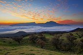 Plaine des Cafres and Piton des Neiges from the volcano road at sunset, Reunion Island