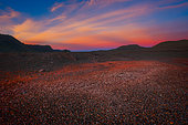 Volcanic scoria of the Plaine des Sables at dusk, Reunion Island