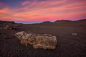 Volcanic scoria of the Plaine des Sables at dusk, Reunion Island