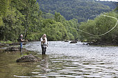 Fly fishing on the Doubs river, Brémoncourt, Glère, Doubs, Franche-Comté, France