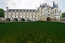 View of the castle of Chenonceau, split view, Indre et Loire, France