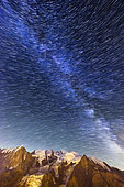 Star trail for about 1 hour - Seen from Brévent, Massif des Aiguilles Rouges, Haute Savoie, Alps, France
