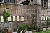 The Blble Garden on the side of the church, Notre Dame abbey founded in the 12th century, Autrey, Vosges, France