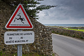 Sign announcing the crossing of amphibians to motorists, La Hague, Normandy, France