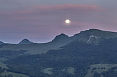 Full Moon above the Cantal Mountains, Regional Natural Park of the Auvergne Volcanoes, France