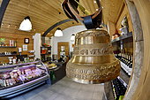 Comté cheese making, bell, Cheese factory and shop, Damprichard, Doubs, France