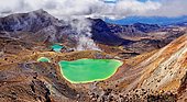 Green sulphurous lakes, Emerald Lakes in active volcanic Tongariro National Park, Manawatu-Wanganui, North Island, New Zealand, Oceania