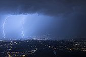 Thunderstorm over Geneva, August 18, 2028. Shooting from Mont Salève, Haute-Savoie, France