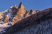 Les Drus and the Aiguille Verte at sunset, January 19, 2020. Mont-Blanc Massif, Haute-Savoie, France