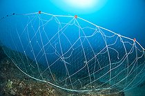 Abandoned net on the seabed, off Calella de Palafrugell, Costa Brava, Spain.