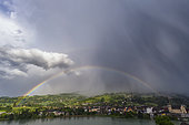 Thunderstorm and rainbow over Seyssel, Haute Savoie, France