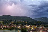 Thunderstorm and lightning on Seyssel. Haute-Savoie, France