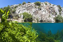 View half air half water of the exsurgence of Font Estramar, Pyrénées-Orientales, Occitania, France