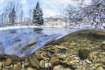 Half air half water view of the river Lot, downstream of the city of Mende, Lozere, Occitania, France