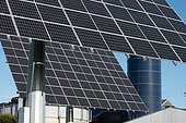 Tracker-type solar panel in a pig farm in Beuzec-Cap-Sizun, Finistère, France