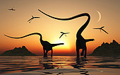 A pair of Diplodocus sauropod dinosaurs during Earth's Jurassic Period of time.