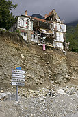 Saint-Martin-Vésubie: the damage caused by storm Alex on 2 October 2020. The bottom of the valleys was formed by sands from the last glaciation and boulders rounded by glacial erosion, Vésubie Valley, Alpes-Maritimes, France