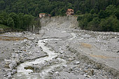 Saint-Martin-Vésubie: the damage caused by storm Alex on 2 October 2020. The bottom of the valleys was formed by sands from the last glaciation and boulders rounded by glacial erosion, Vésubie Valley, Alpes-Maritimes, France