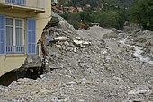 Saint-Martin-Vésubie: the damage caused by storm Alex on 2 October 2020. The bottom of the valleys was formed by sands from the last glaciation and boulders rounded by glacial erosion, Vésubie Valley, Alpes-Maritimes, France