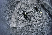 Columnar basalt. Volcanic underwater, Tenerife. The image shows a collapse of basaltic colonnades (Columnar jointing). Canary Islands.