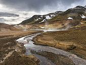 Geothermal area Seltun during winter, Reykjanes, Iceland. Geothermal area Seltun heated by the vulcano Krysuvik on Reykjanes peninsula during winter. europe, northern europe, iceland, February