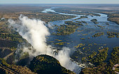 Aerial view of Zambezi River and Victoria Falls. Livingstone. Zambia