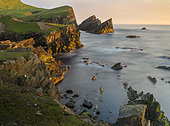 Foula part of the Shetland Islands in northern Scotland, it is one of the most remote permanently inhabited islands in the UK. The cliffs in the north at East Hoevdi. europe, northern europe, great britain, scotland, June