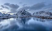 Village Reine on the island Moskenesoya. The Lofoten Islands in northern Norway during winter. Europe, Scandinavia, Norway,February