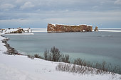 Percé Rock in winter, Bonaventure Island and Percé Rock National Park, Gulf of St. Lawrence, Gaspésie, Quebec, Canada