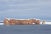 Percé Rock in winter, Bonaventure Island and Percé Rock National Park, Gulf of St. Lawrence, Gaspésie, Quebec, Canada