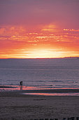 Sunset on the beach with the English coast in the background, Pas de Calais, France