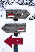 Grande Randonnée (long hike) trail markers, North side of Mont Ventoux, Provence, France