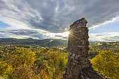 Ruin of Ramstein Castle in autumn, Baerenthal, Moselle, France